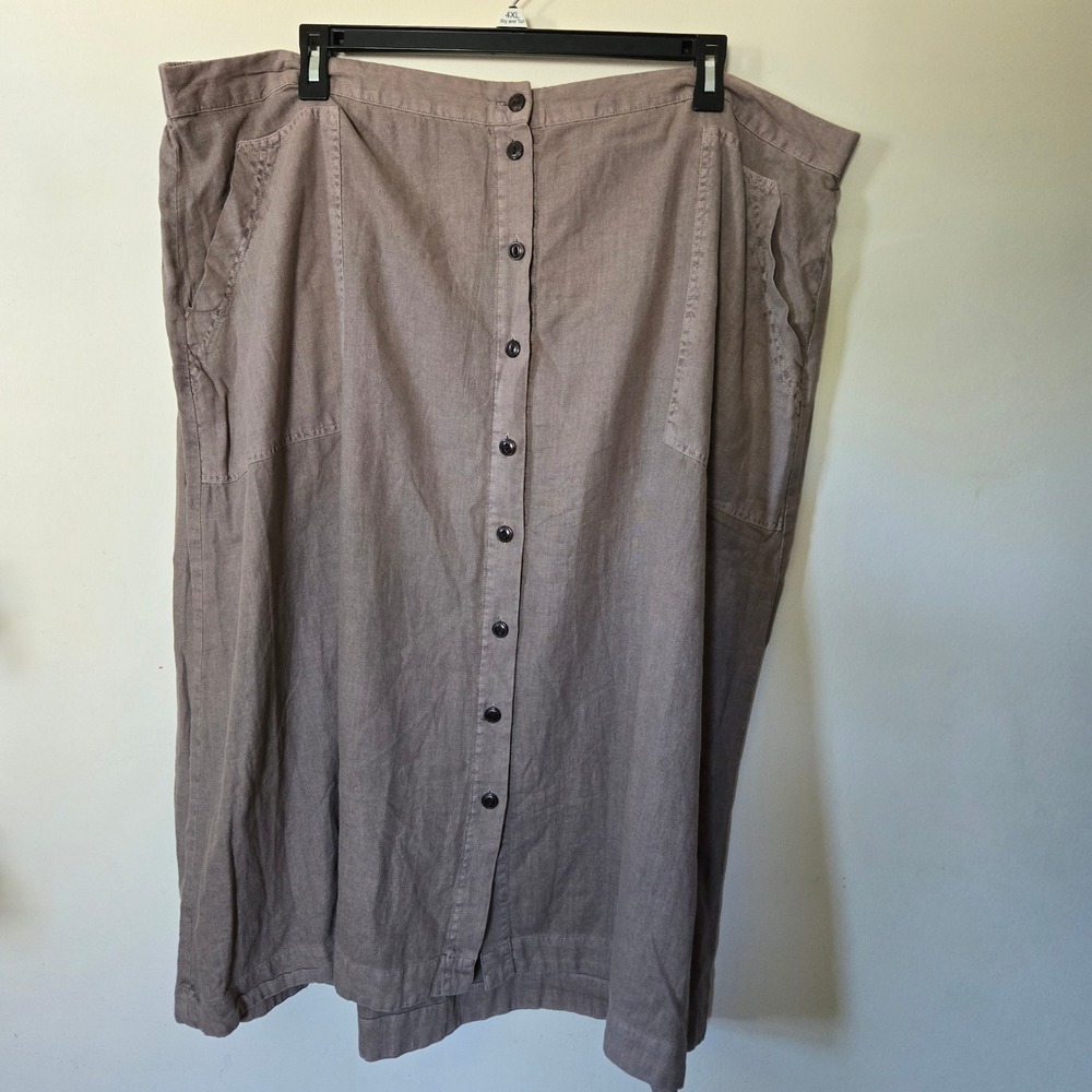 Linen Blend Button Midi Plus Skirt Taupe Brown Womens 3X Universal Thread
